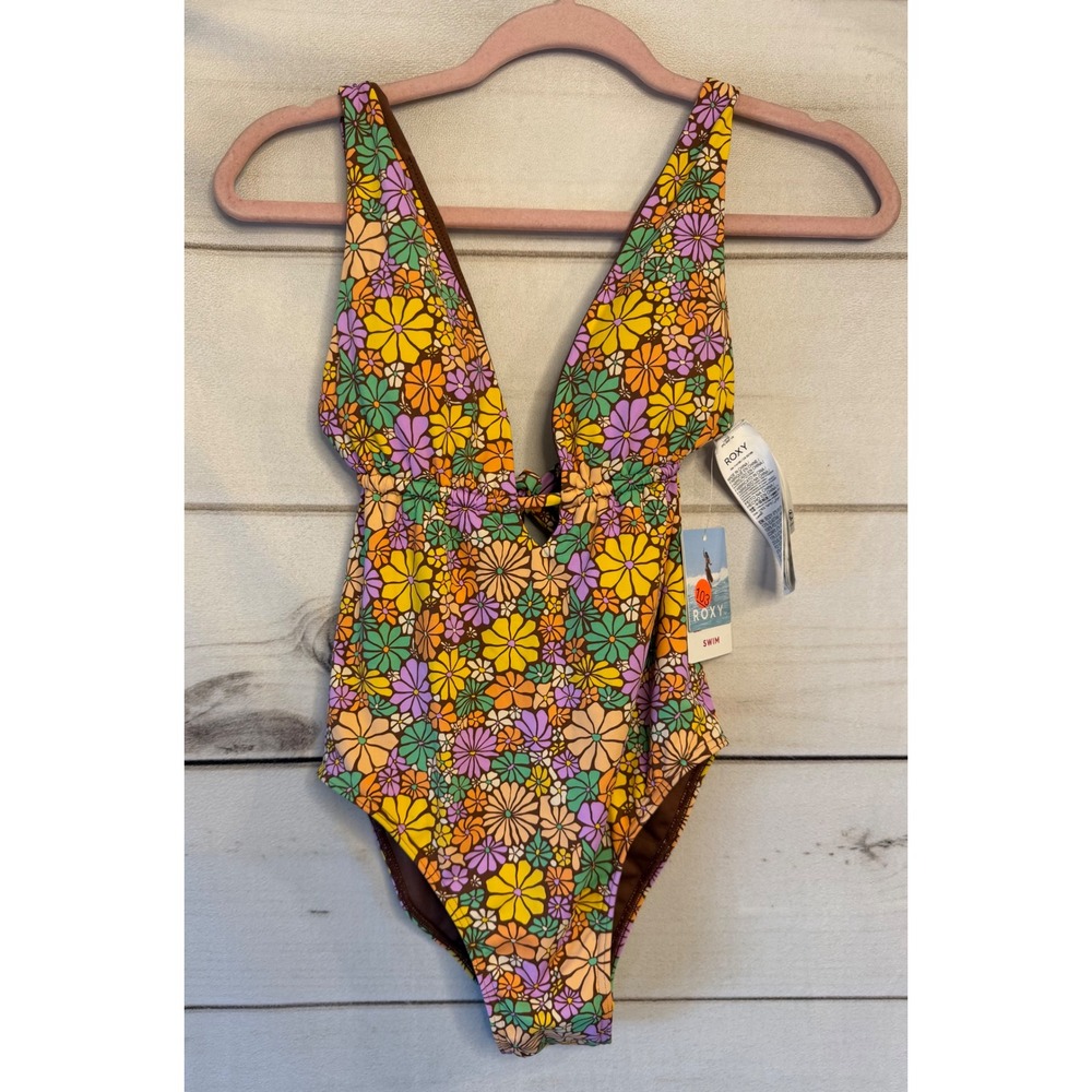 Roxy All About Sol One Piece Swimsuit Floral Retro Brown ERJX103620 XS